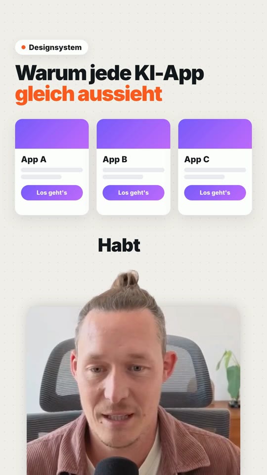 Dropcut-Short bei Sekunde 0: Grafik mit drei gleich aussehenden App-Karten über dem Sprecher